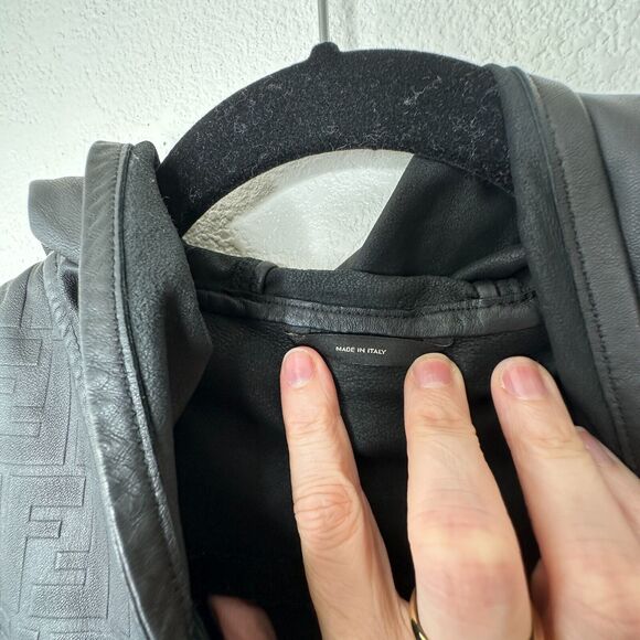 Fendi Black Soft Leather Fendi Embossed Monogram Front Long Sleeve Hooded Jacket - Picture 7 of 16